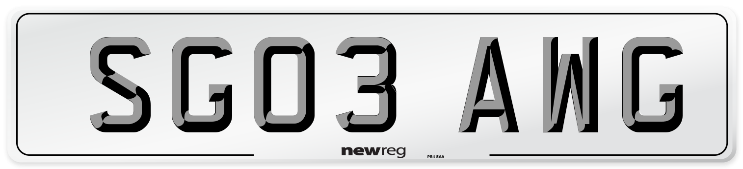 SG03 AWG Number Plate from New Reg